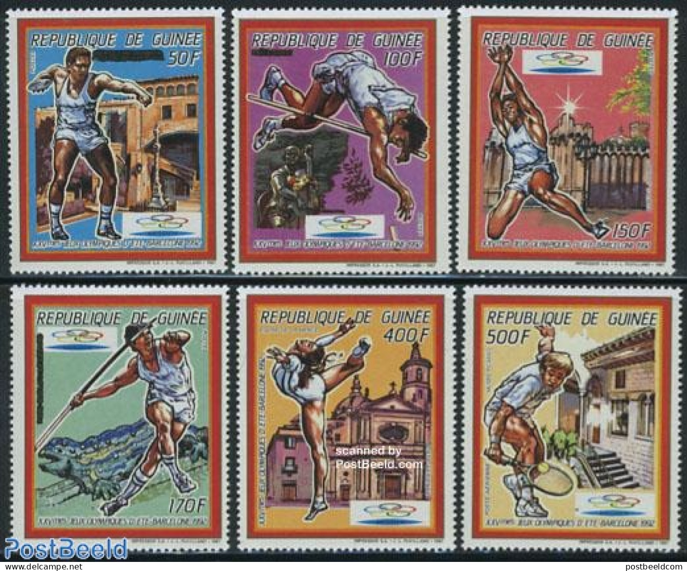 Guinea, Republic 1987 Olympic Games 6v, Mint NH, Sport - Athletics - Gymnastics - Olympic Games - Tennis - Athletics