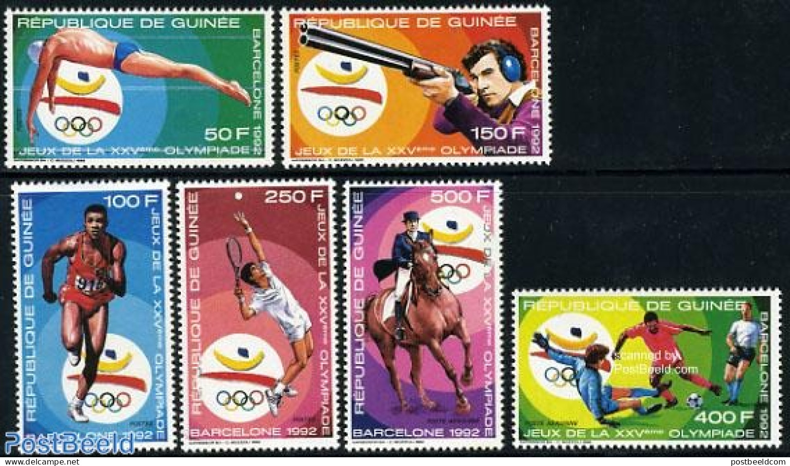 Guinea, Republic 1989 Olympic Games Barcelona 6v, Mint NH, Nature - Sport - Horses - Football - Olympic Games - Shooti.. - Tiro (armas)