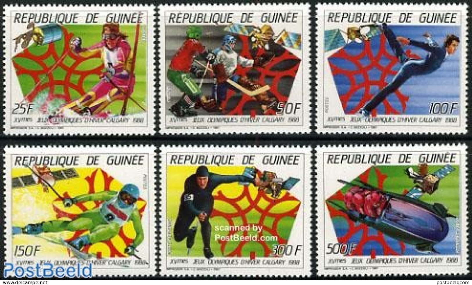 Guinea, Republic 1987 Olympic Winter Games 6v, Mint NH, Sport - Transport - (Bob) Sleigh Sports - Ice Hockey - Olympic.. - Hiver