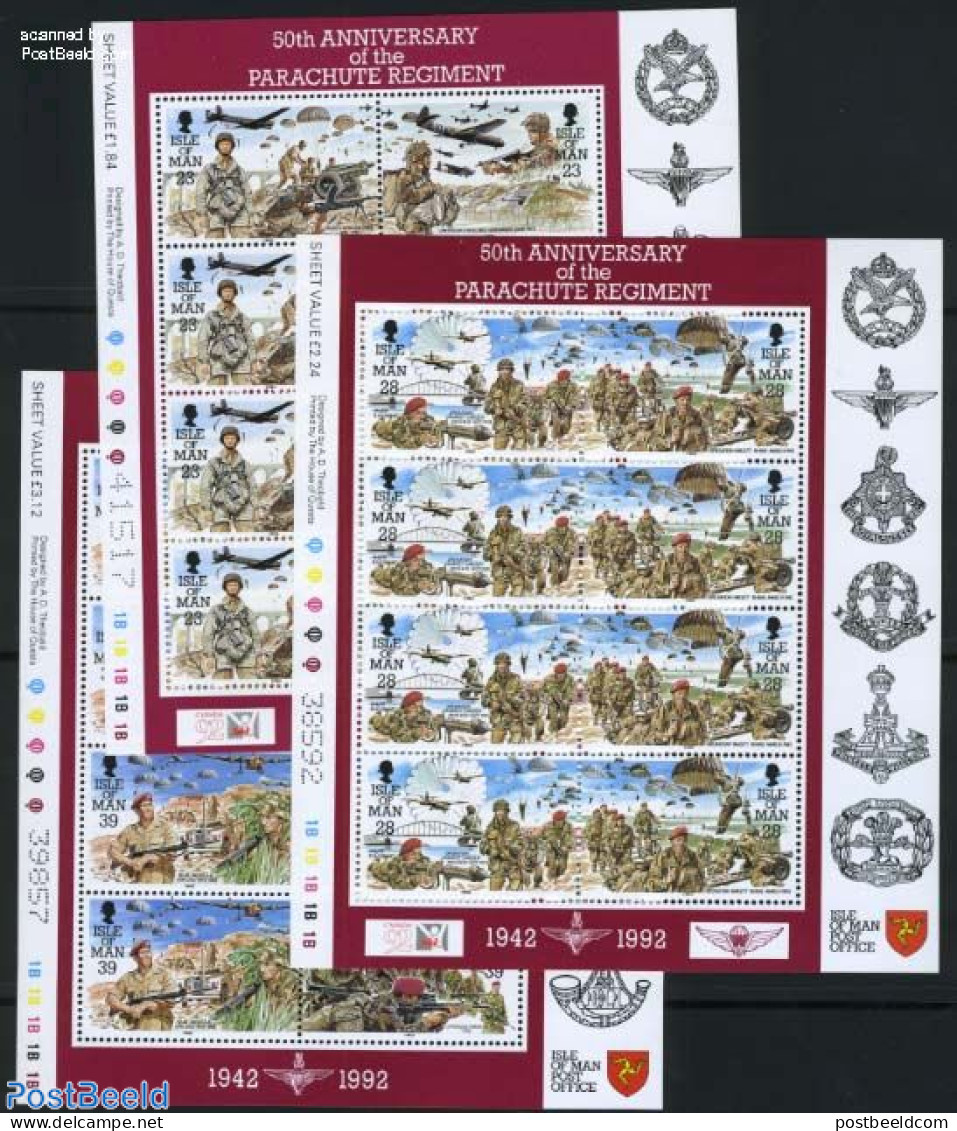 Isle Of Man 1992 Parachute Regiment 3 M/s, Mint NH, History - Transport - Militarism - Netherlands & Dutch - World War.. - Militaria