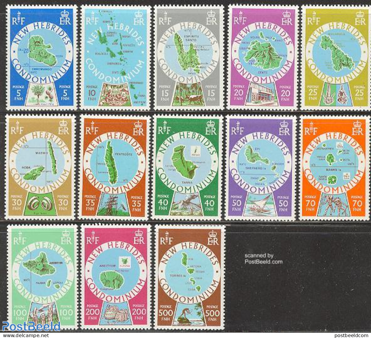 New Hebrides 1977 Definitives, Maps 13v E, Mint NH, Various - Maps - Nuovi