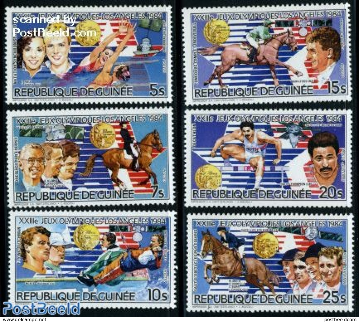 Guinea, Republic 1985 Olympic Winners 6v, Mint NH, Nature - Sport - Horses - Olympic Games - Swimming - Natation
