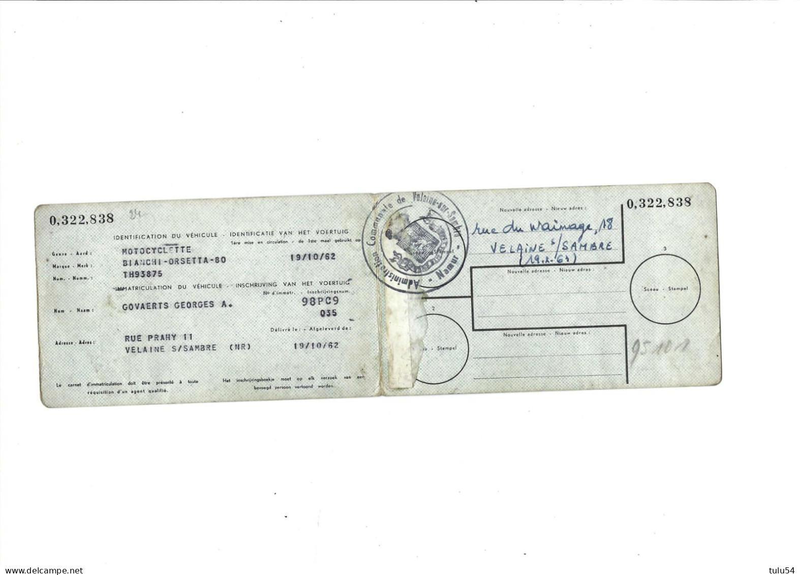 Carnet D'immatriculation D'une Motocyclette - Collections