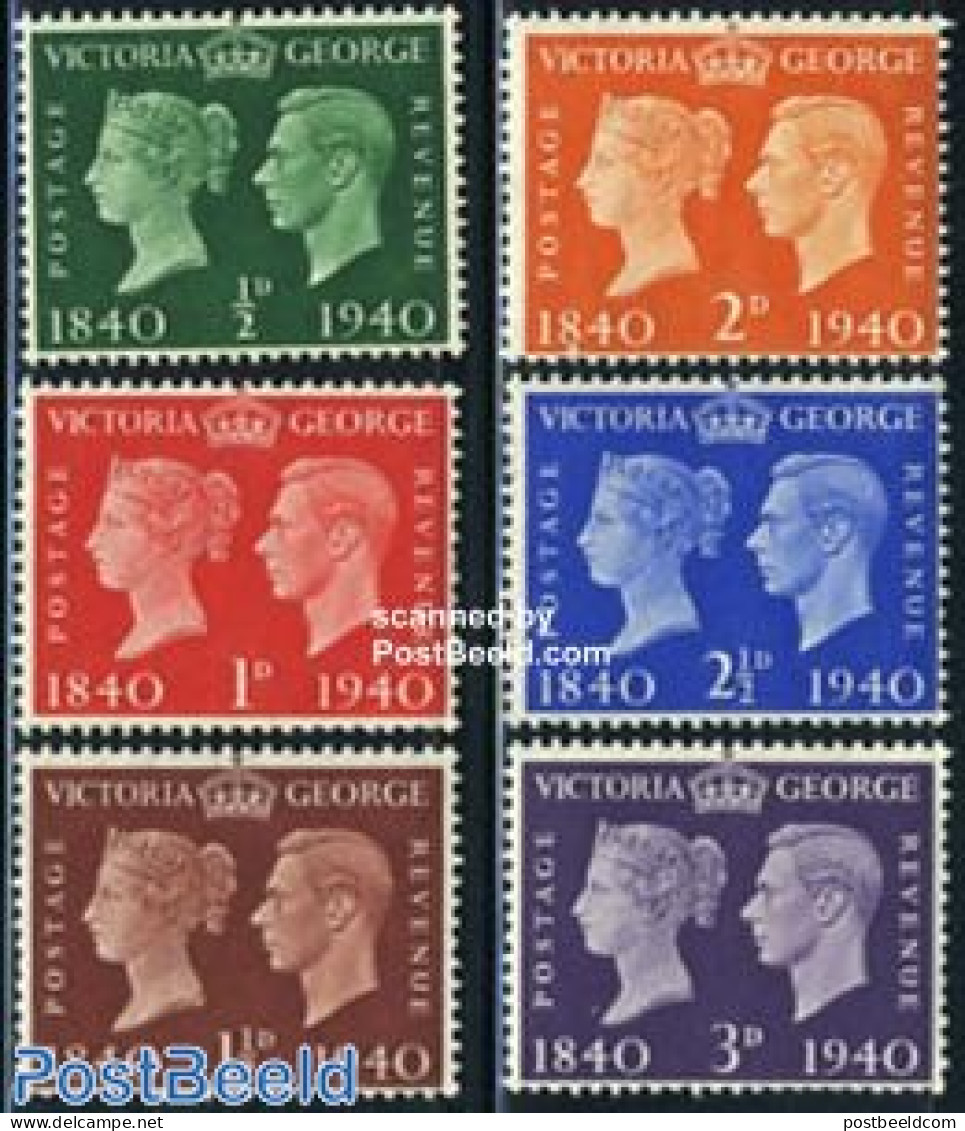 Great Britain 1940 Stamp Centenary 6v, Mint NH, 100 Years Stamps - Unused Stamps