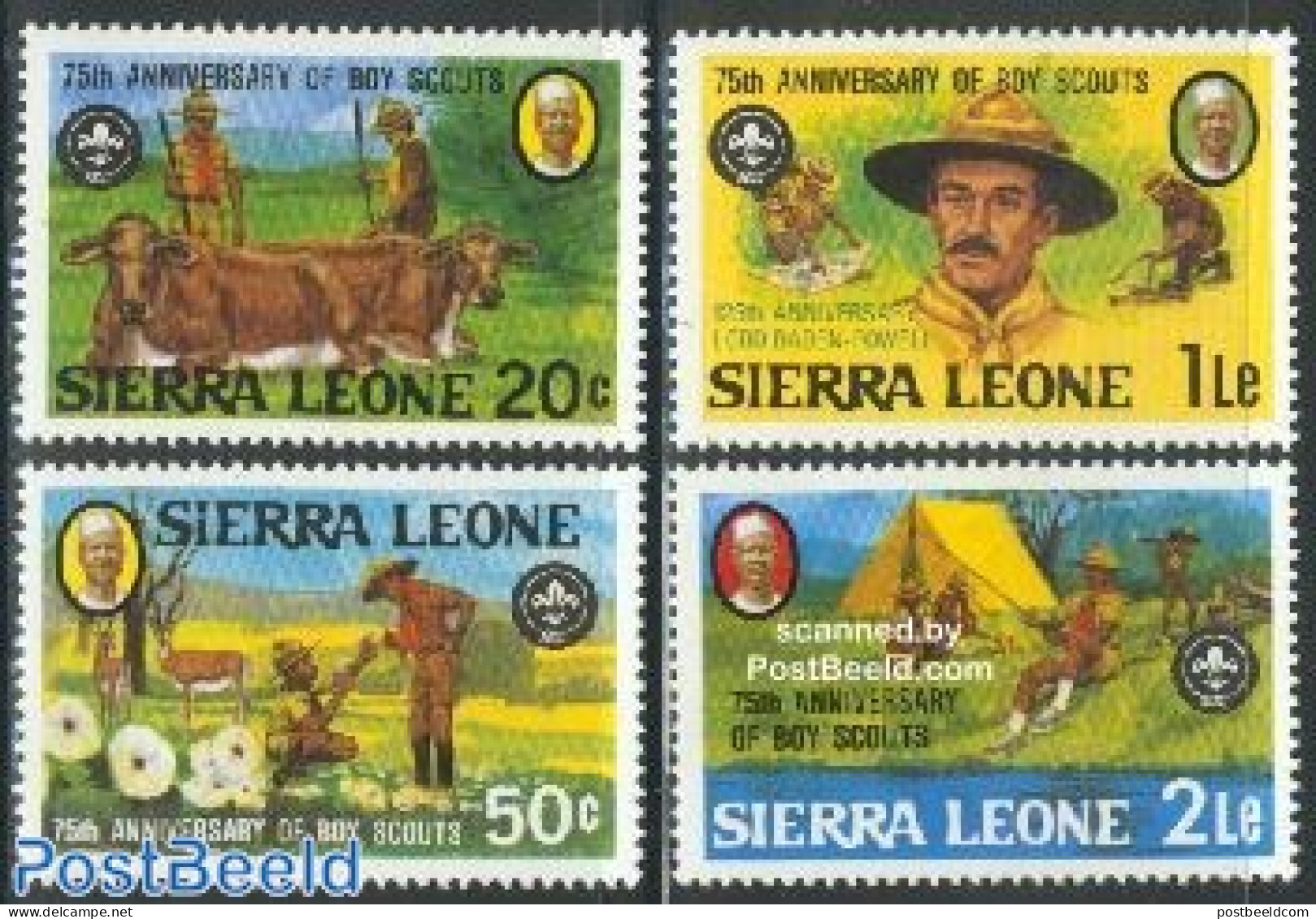 Sierra Leone 1982 75 Years Scouting 4v, Mint NH, Nature - Sport - Animals (others & Mixed) - Cattle - Scouting - Autres & Non Classés