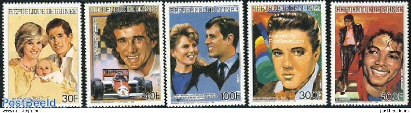 Guinea, Republic 1986 Famous Persons 5v, Mint NH, History - Performance Art - Sport - Charles & Diana - Kings & Queens.. - Royalties, Royals