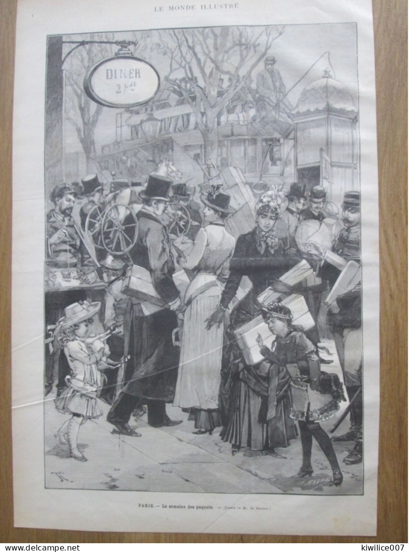 1884  Gravure PARIS La Semaine Des Paquets  ACHATS FETE  Diner Cadeau - Unclassified