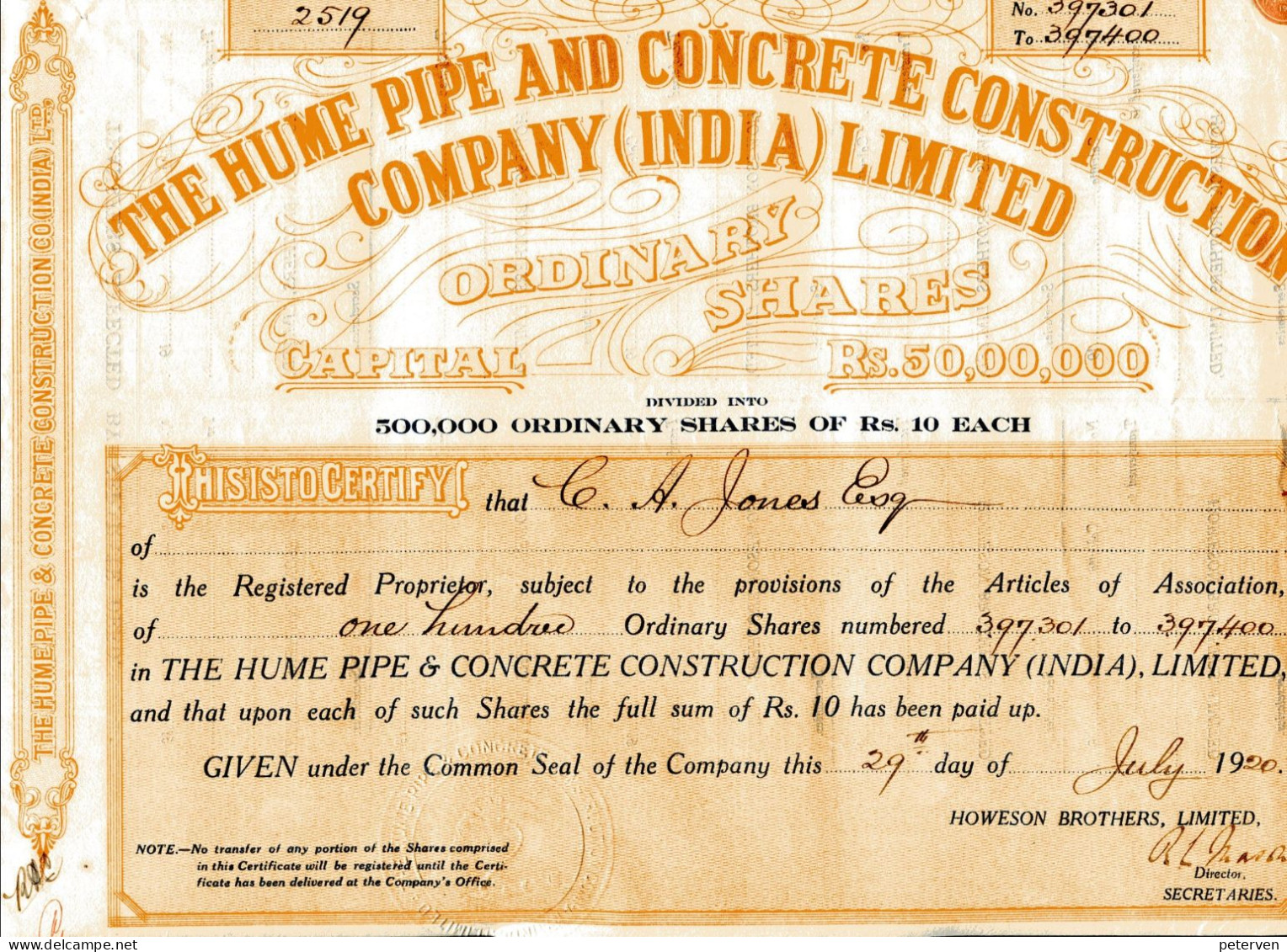 India: The HUME PIPE And CONCRETE CONSTRUCTION COMPANY (India), Limited - Industrie