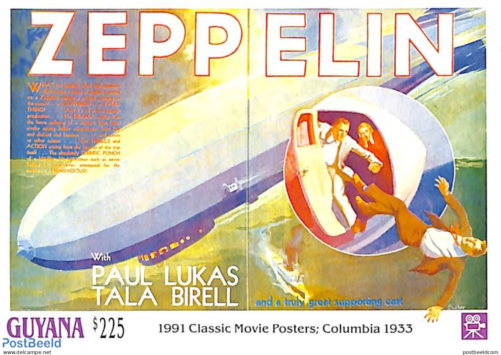 Guyana 1992 Zeppelin S/s, Mint NH, Performance Art - Transport - Film - Ships And Boats - Zeppelins - Cinema
