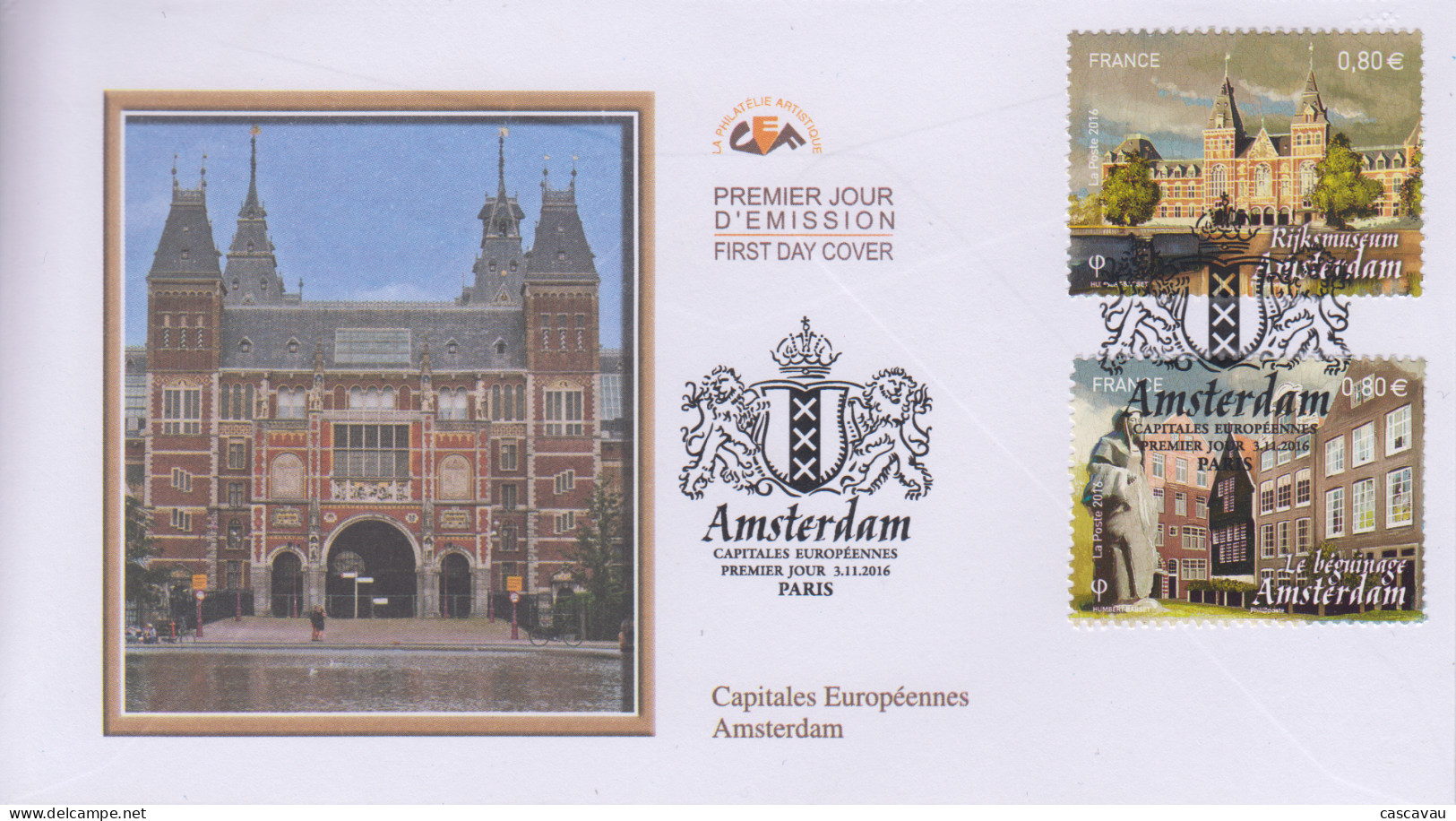 Enveloppe   FDC   1er   Jour    FRANCE    Capitale   Européenne  :  AMSTERDAM   2016 - 2010-2019