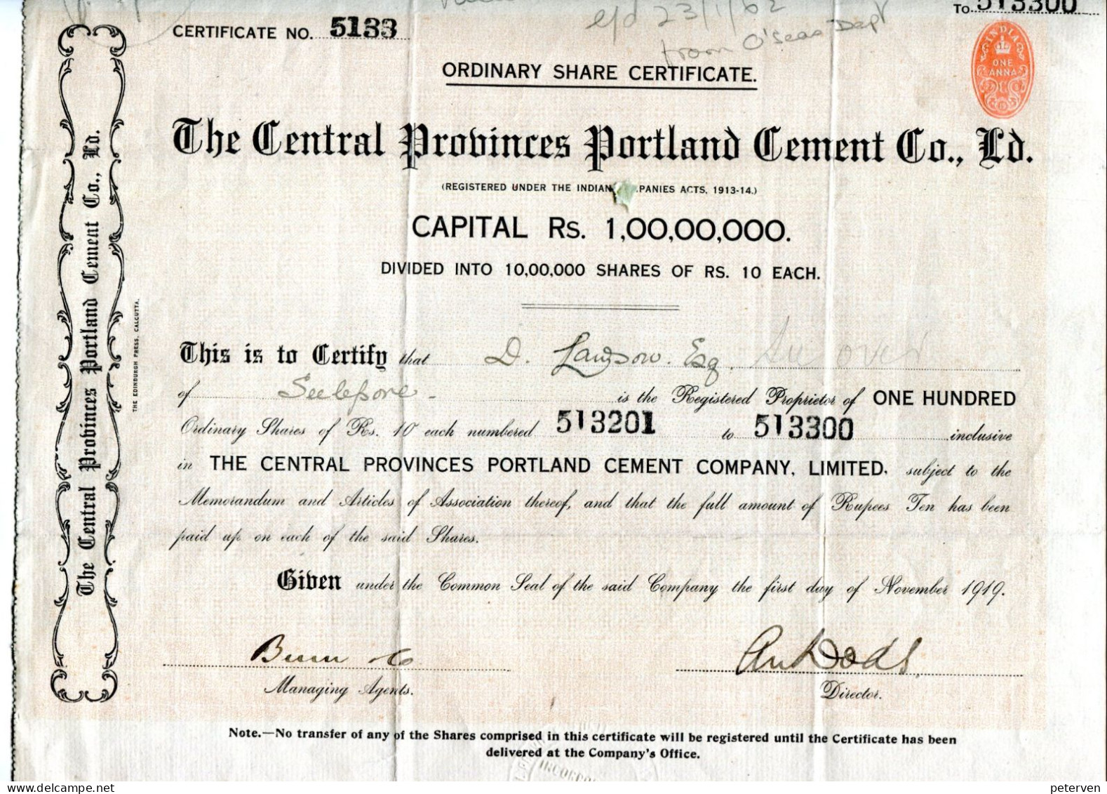 India: The CENTRAL PROVINCES PORTLAND CEMENT Company, Limited - Industrie