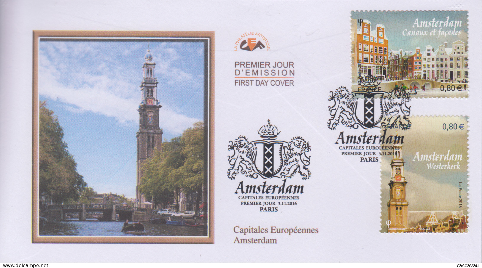 Enveloppe   FDC   1er   Jour    FRANCE    Capitale   Européenne  :  AMSTERDAM   2016 - 2010-2019