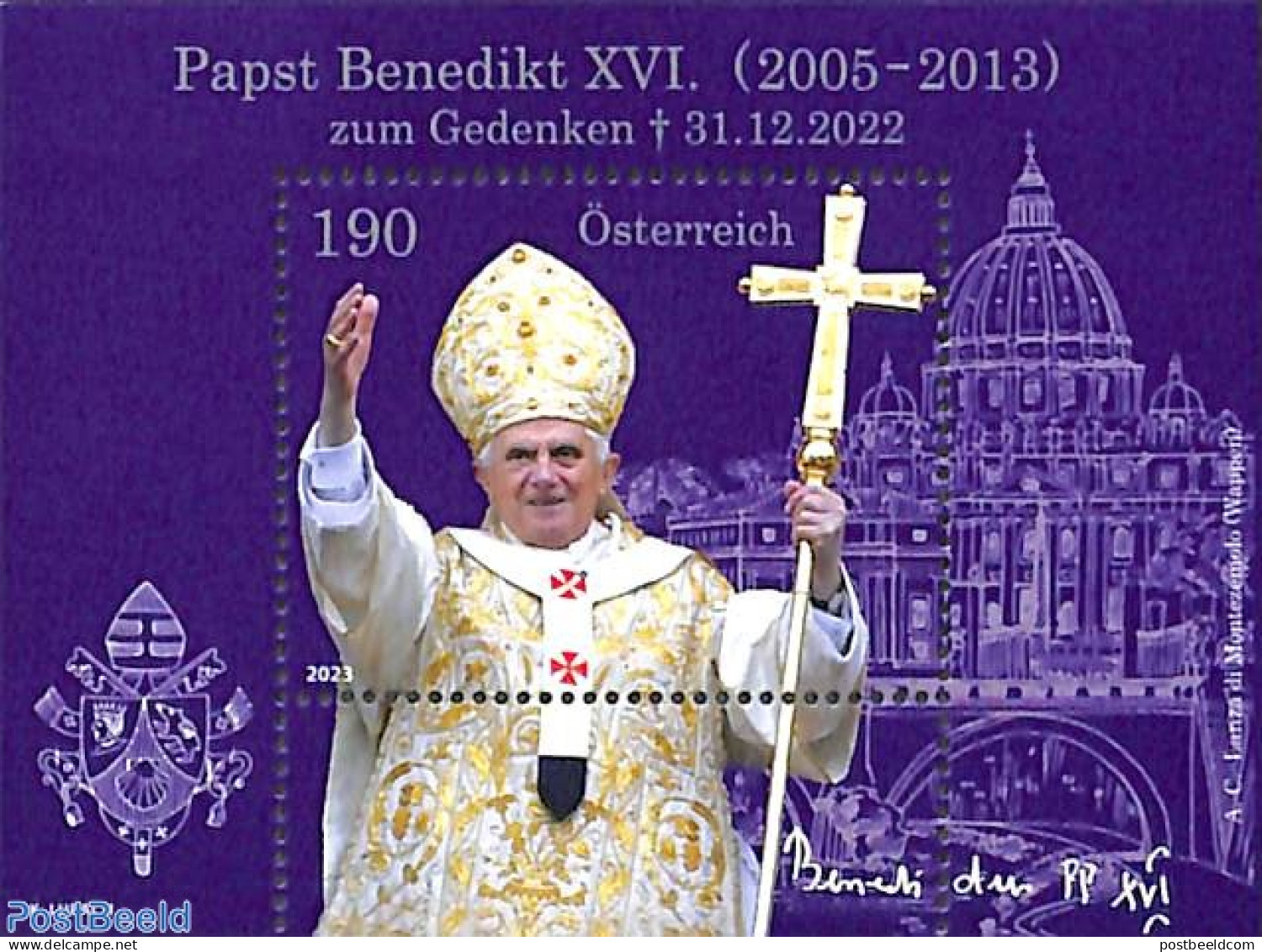 Austria 2023 Pope Benedict XVI S/s, Mint NH, Religion - Pope - Ungebraucht