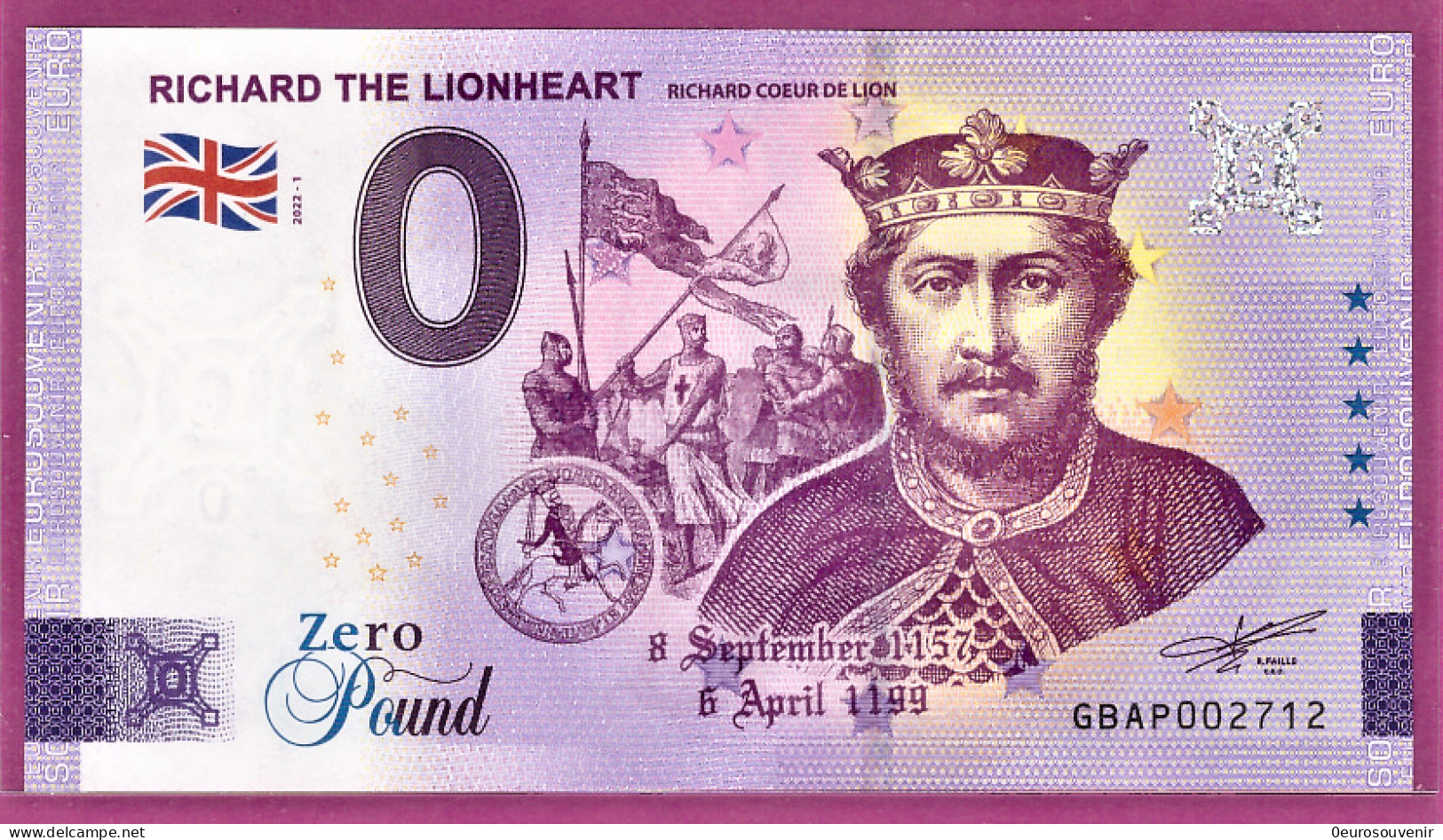 0-Euro GBAP 2022-1 Zero Pound RICHARD THE LIONHEART - RICHARD COEUR DE LION - Private Proofs / Unofficial