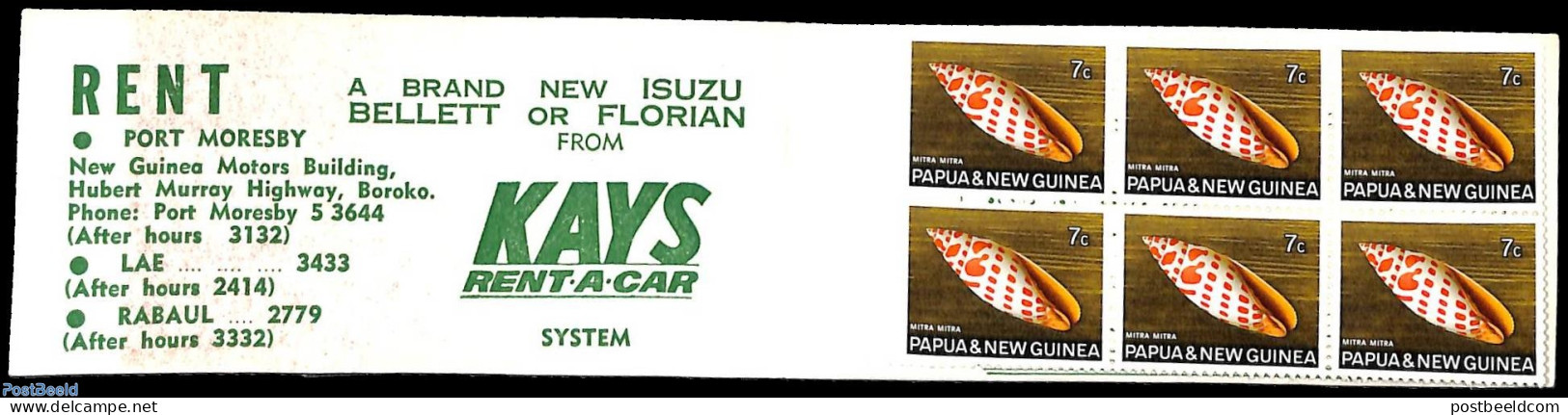 Papua New Guinea 1971 Shells 10x7c Booklet, Mint NH, Nature - Shells & Crustaceans - Stamp Booklets - Maritiem Leven