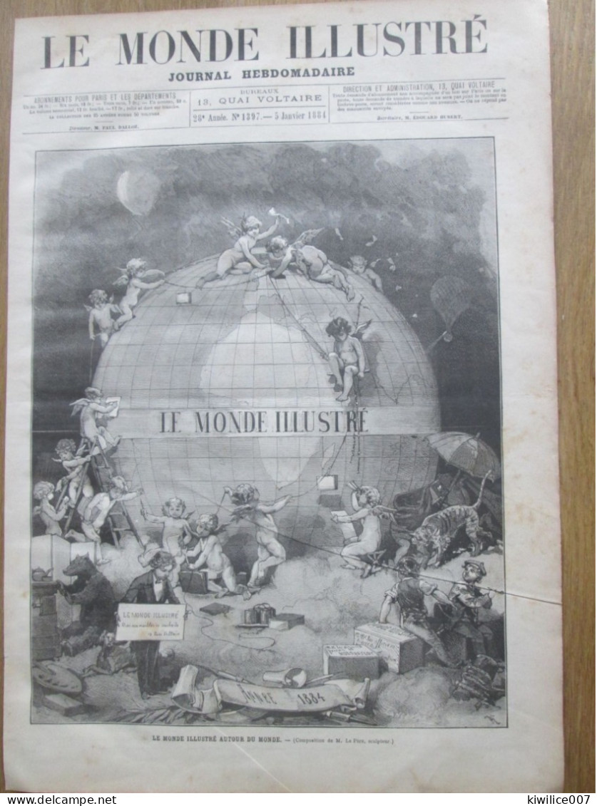 1884  Gravure LE MONDE ILLUSTRE  Enfant  Mappe Monde  Allégorie Enfance Futur  Planete  Année  1884 Ange - Ohne Zuordnung