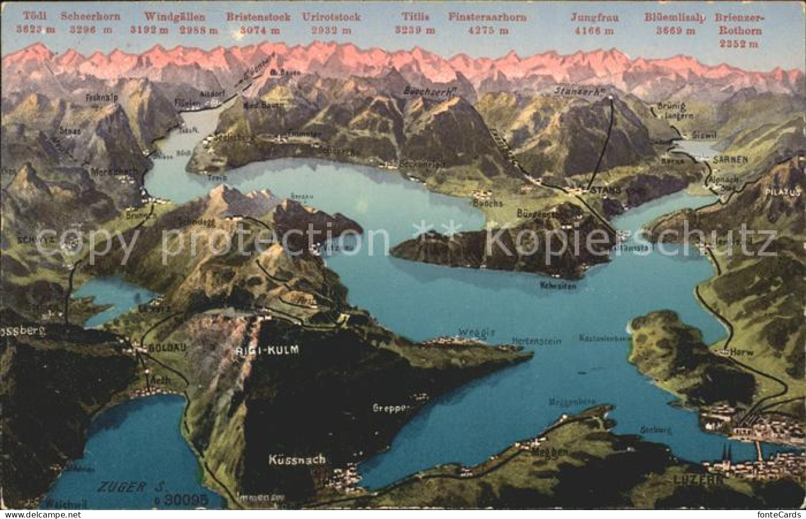 11736560 Vierwaldstaettersee SZ Panoramakarte See Alpen Brunnen - Altri & Non Classificati