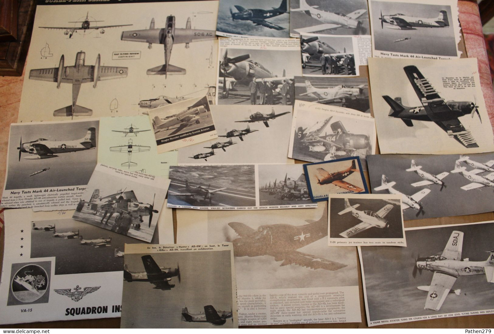 Lot De 194g D'anciennes Coupures De Presse Et Photo De L'aéronef Américain Douglas AD "Skyraider" - Aviación