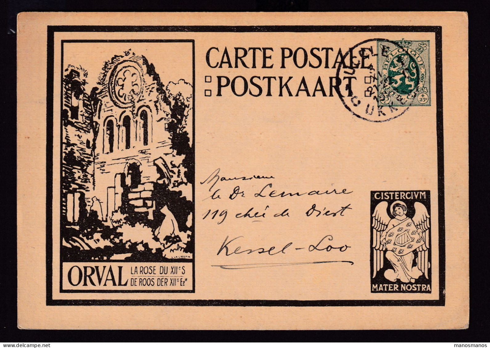 102/41 - Carte Illustrée ORVAL Noire Avec Ange - UCCLE 1928 Vers KESSEL-LOO - Cartes Postales Illustrées (1971-2014) [BK]
