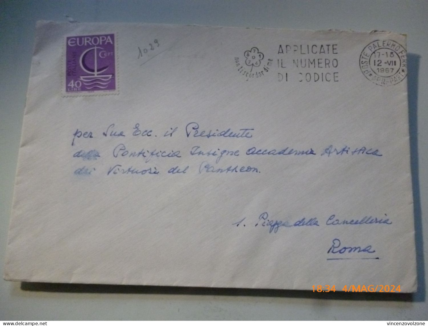 Busta Viaggiata "Presidente  Pontificia Accademia Artistica" 1967 - 1961-70: Poststempel