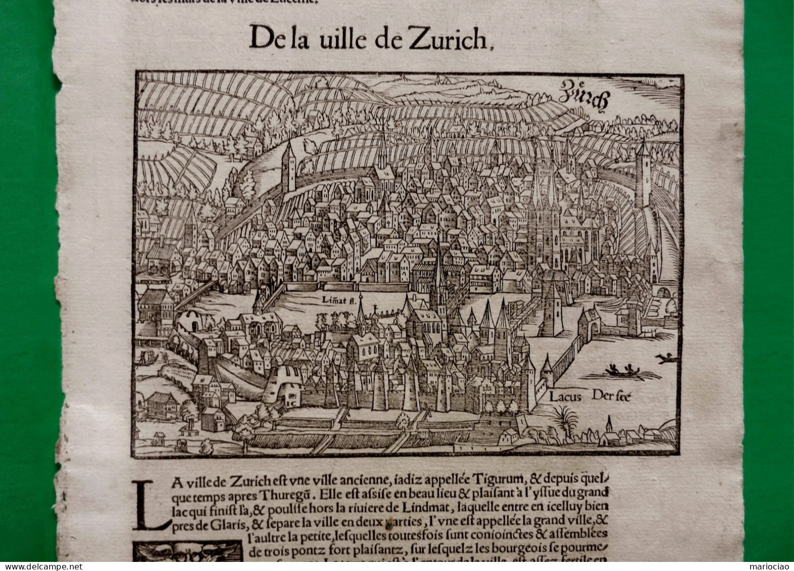 ST-CH ZÜRICH La Ville De Zürich 1574~ Sebastian Munster Cosmographie Universelle - Prints & Engravings