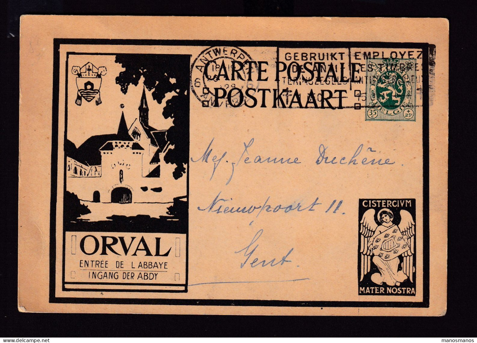 104/41 - Carte Illustrée ORVAL Noire Avec Ange - ANTWERPEN  1929 Vers GENT - Tarjetas Ilustradas (1971-2014) [BK]