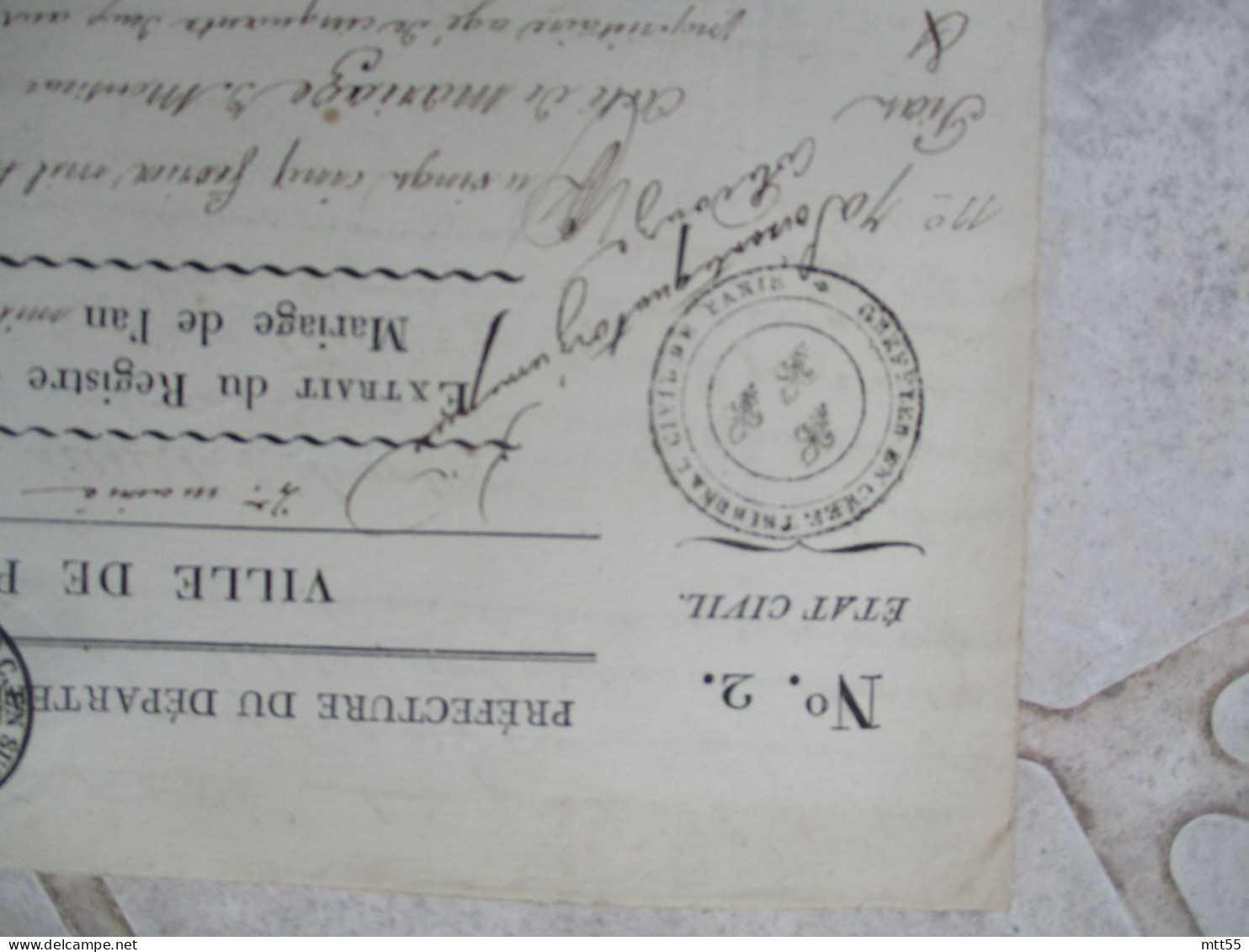 VILLE DE PARIS TIMBRE FISCAL EXTRAIT ACTES DE MARIAGE 1813 MANUSCRIT - Documents Historiques
