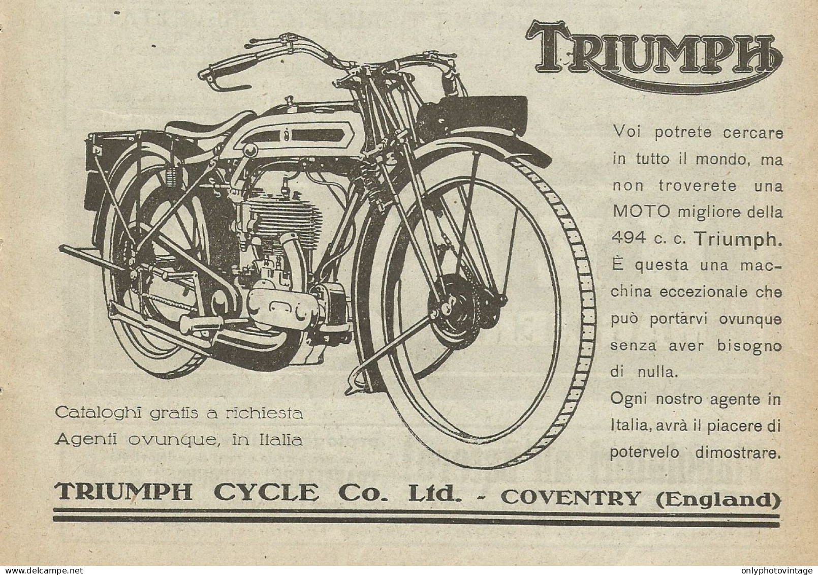 TRIUMPH Cycle 4,94 HP - Pubblicità 1925 - Advertising - Pubblicitari