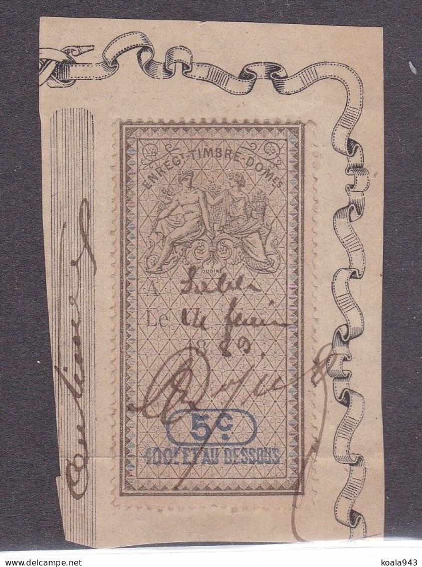 France 1889 Beau Timbre Fiscal 5c 100f Et Au Dessus / Collé Sur Fragment - Marken