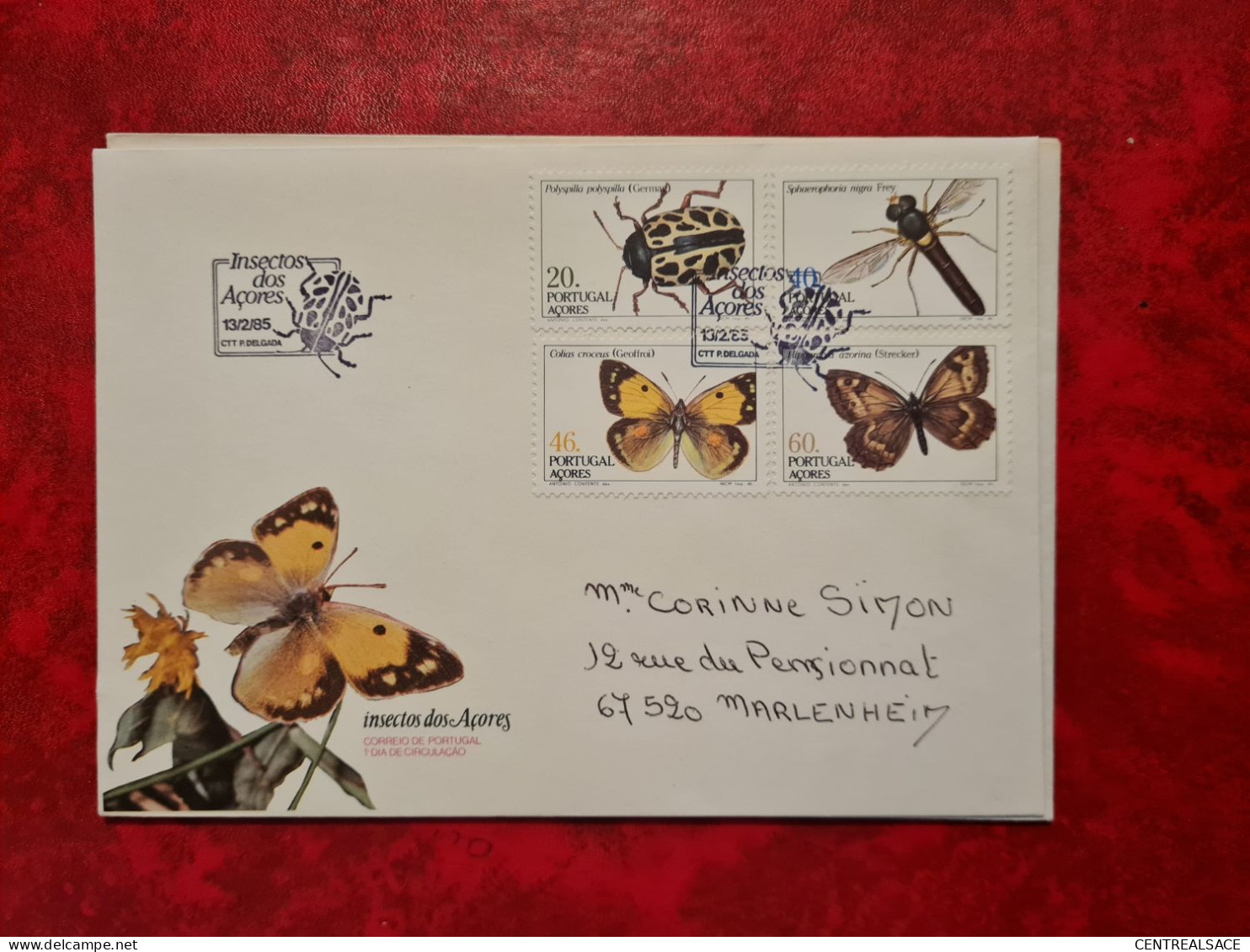 LETTRE PORTUGAL INSECTOS DOS ACORES 1985 PAPILLONS - Briefe U. Dokumente