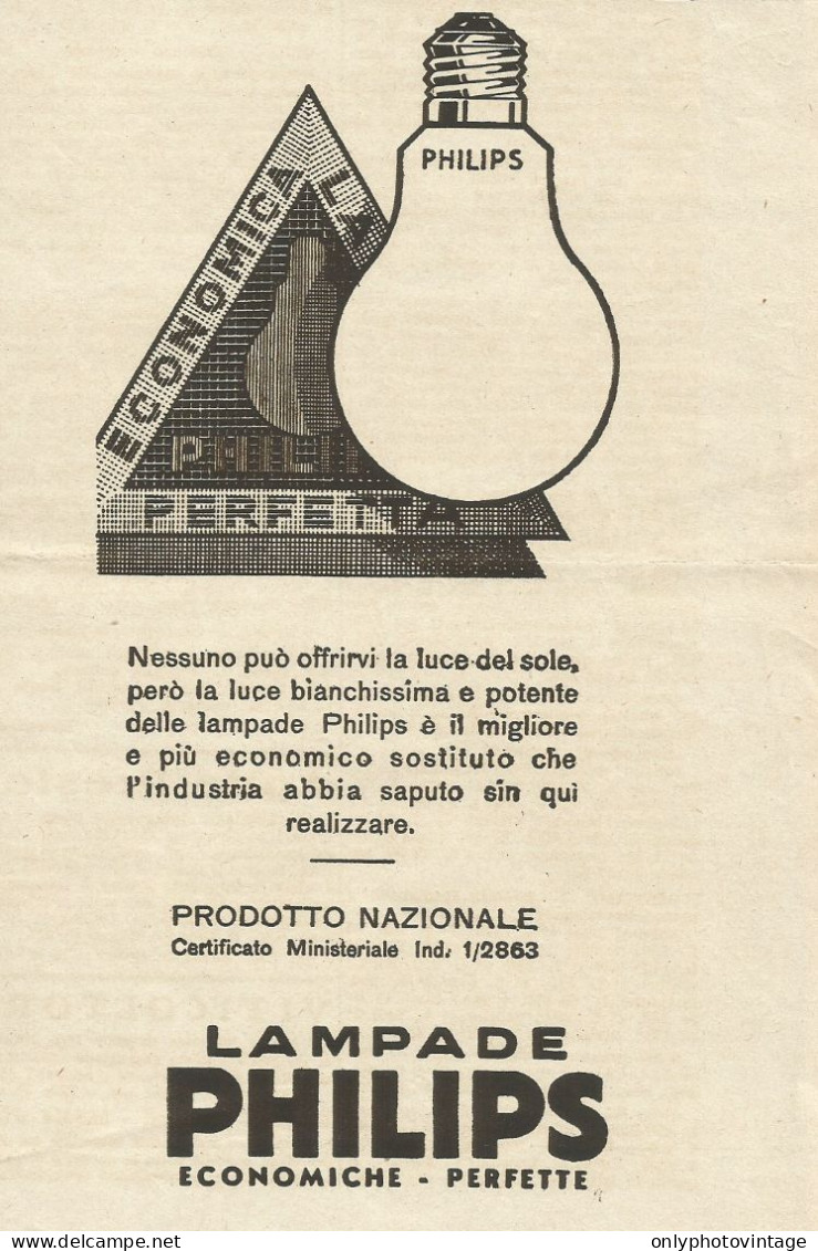 PHILIPS Lampade Economiche - Pubblicità 1936 - Advertising - Publicidad