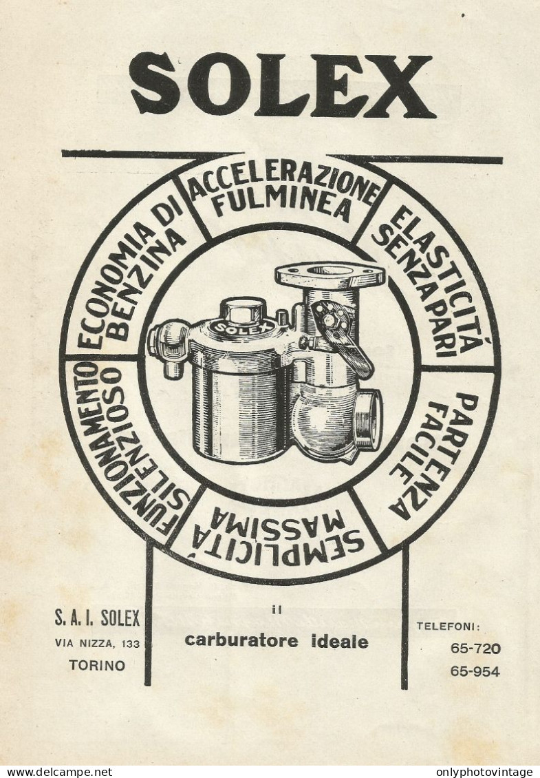 Carburatori SOLEX - Pubblicità 1930 - Advertising - Publicidad