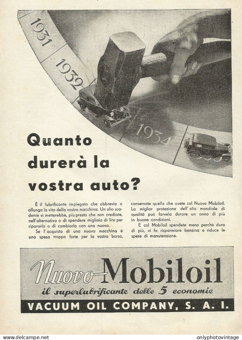 MOBILOIL Quanto Durerà La Vostra Auto? - Pubblicità 1933 - Advertising - Publicités