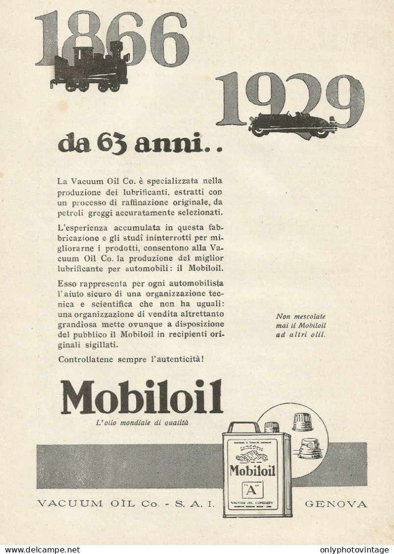 MOBILOIL L'olio Mondiale Di Qualità - Pubblicità 1929 - Advertising - Publicités