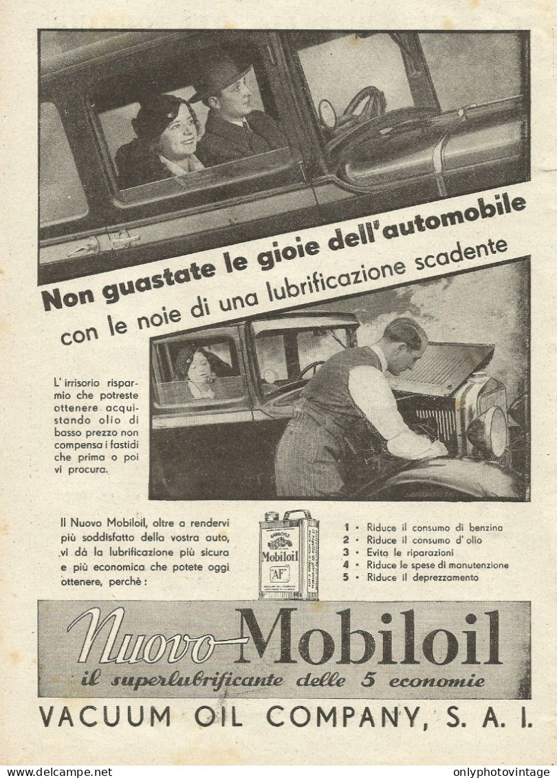 Nuovo MOBILOIL Il Superlubrificante 5 Economie - Pubblicità 1933 - Advert. - Advertising