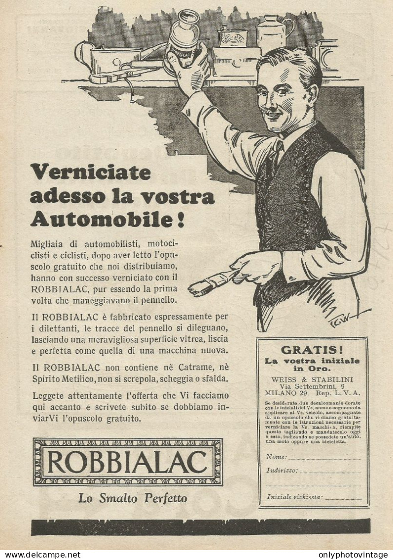 Vernici Per Auto ROBBIALAC - Pubblicità 1925 - Advertising - Advertising