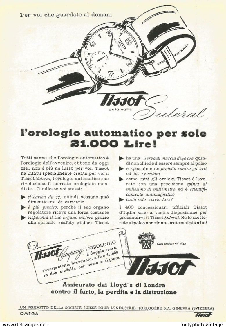 Orologio TISSOT Sideral - Pubblicità 1953 - Advertising - Werbung