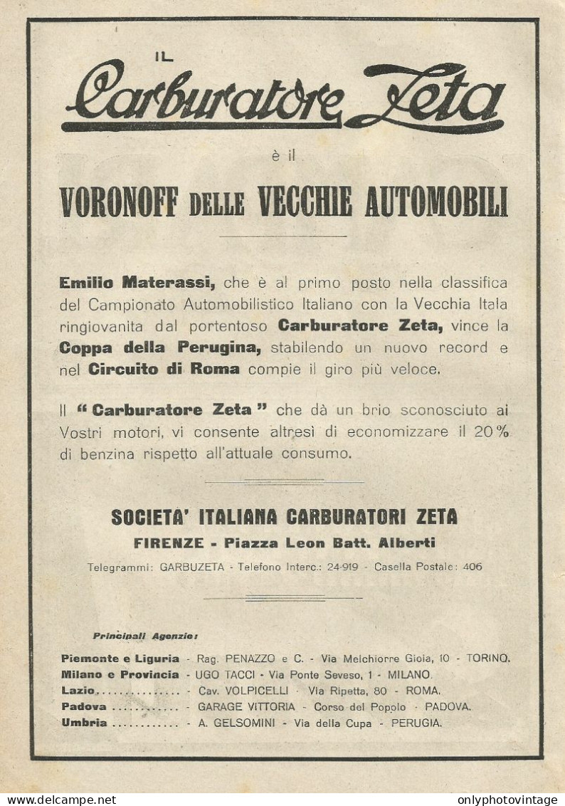 Carburatore ZETA - Pubblicità 1927 - Advertising - Publicités