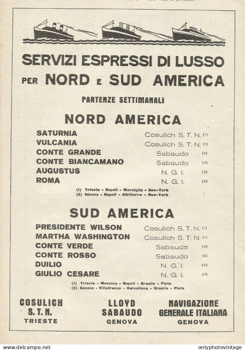 Servizi Espressi Di Lusso Per Nord E Sud America - Pubblicità 1929 - Adv. - Werbung