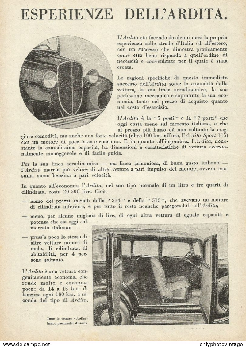 Autovettura ARDITA - Pubblicità 1933 - Advertising - Advertising
