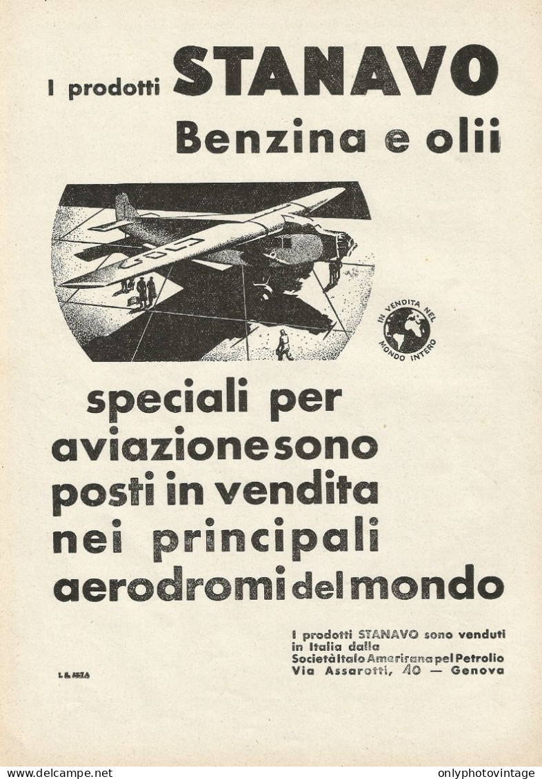 STANAVO Benzina E Oli Per Aviazione - Pubblicità 1933 - Advertising - Publicités