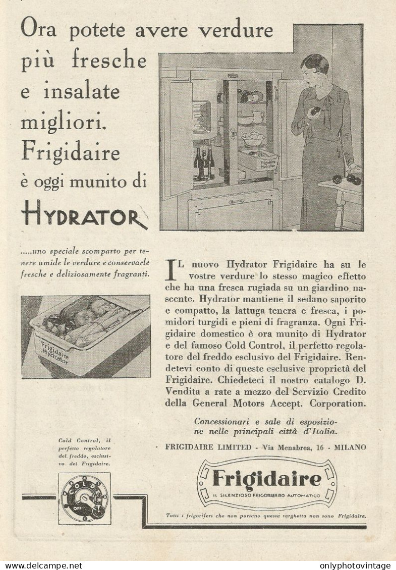 Hydrator Frigidaire - Il Silenzioso Frigorifero - Pubblicità 1930 - Advert - Advertising