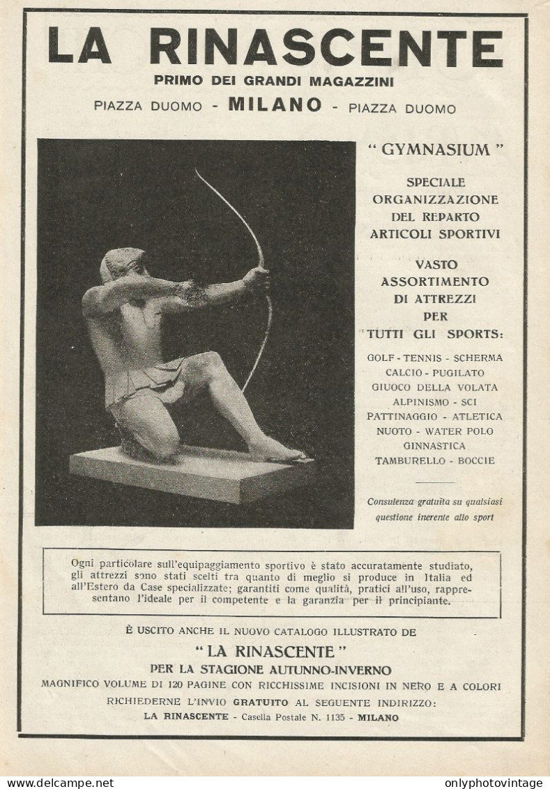 La Rinascente Primo Dei Grandi Magazzini - Pubblicità 1930 - Advertising - Publicités
