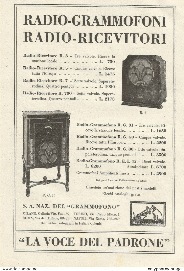 Radio Grammofoni - Radio Ricevitori - Pubblicità 1933 - Advertising - Publicités