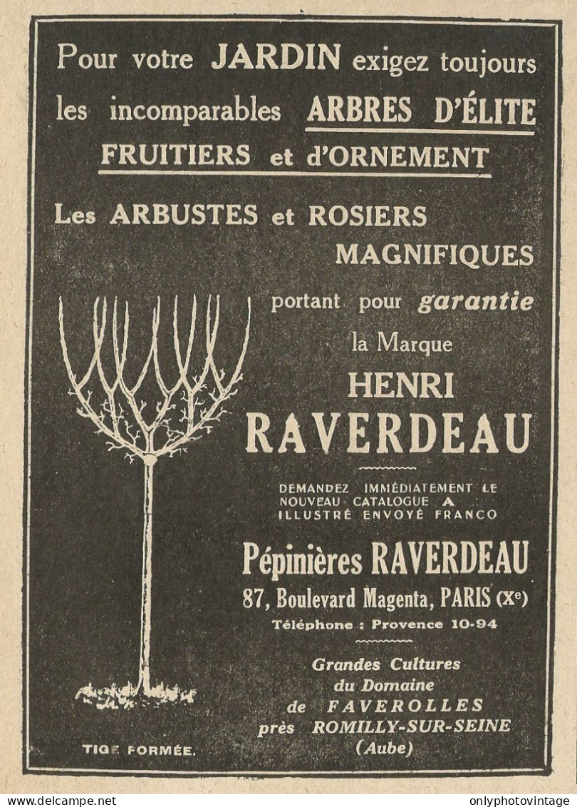 Fruiters Et D'ornemet HENRI RAVERDEAU - Pubblicità 1929 - Advertising - Reclame