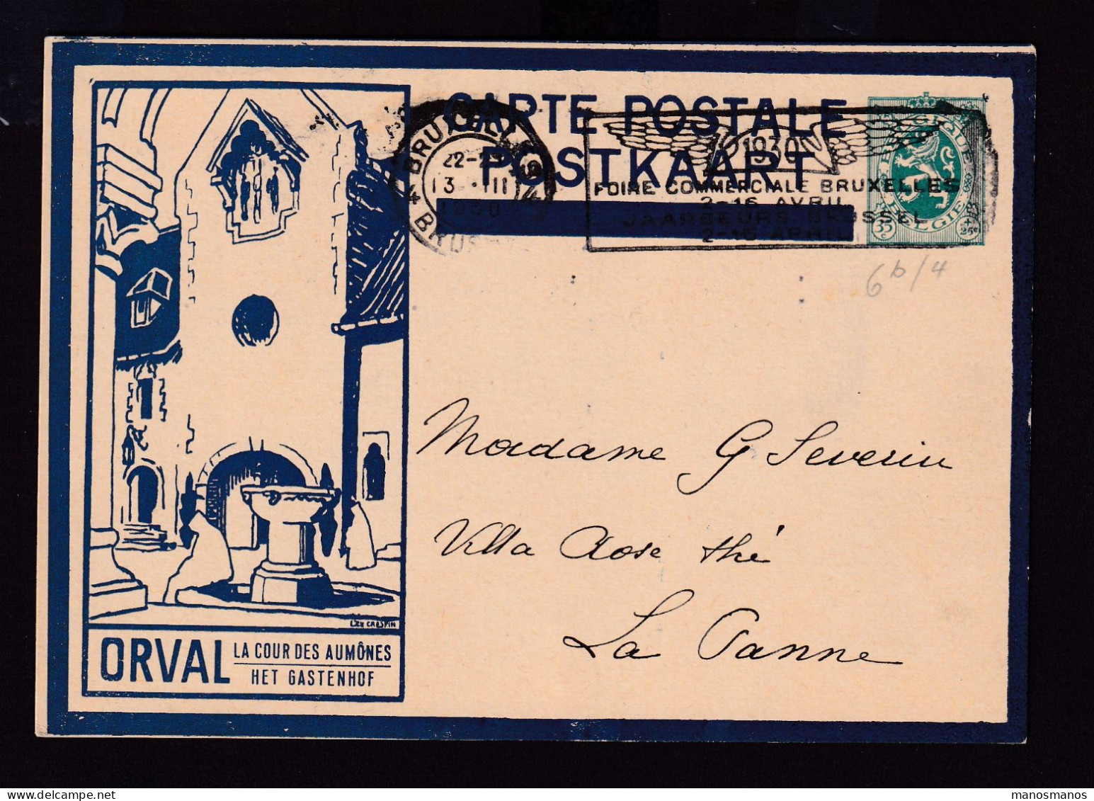 106/41 - Carte Illustrée ORVAL Verte Foncé SANS Ange - BRUXELLES 1930 Vers LA PANNE - Geïllustreerde Briefkaarten (1971-2014) [BK]