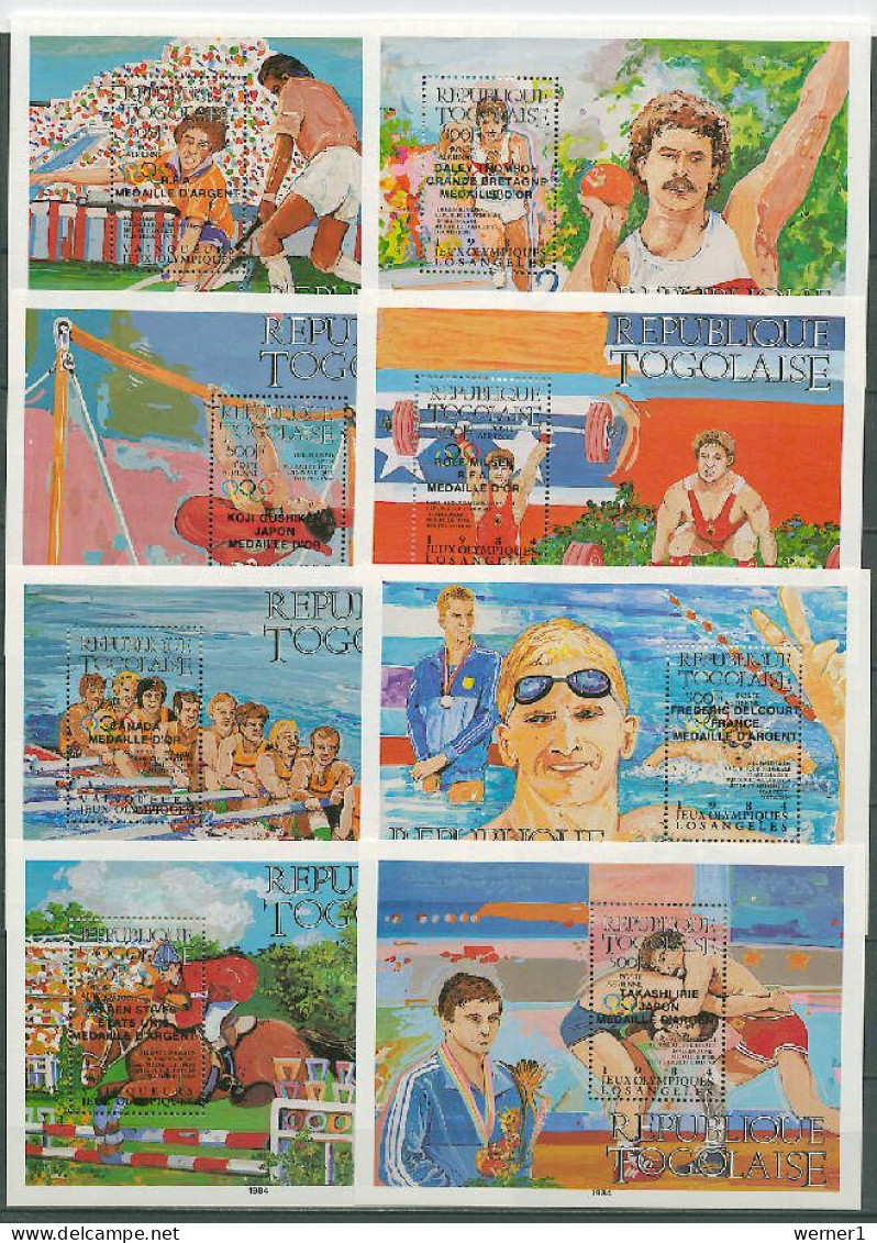 Togo 1984 Olympic Games Los Angeles, Hockey, Wrestling, Swimming, Rowing Etc. Set Of 8 S/s With Winners O/p MNH -scarce- - Verano 1984: Los Angeles