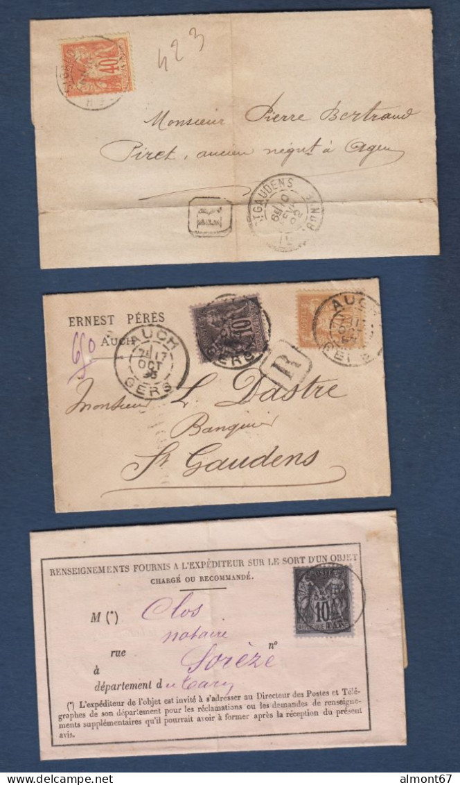 2 Lettes Et 1 Enveloppe Avec Type Sage - 1876-1898 Sage (Type II)