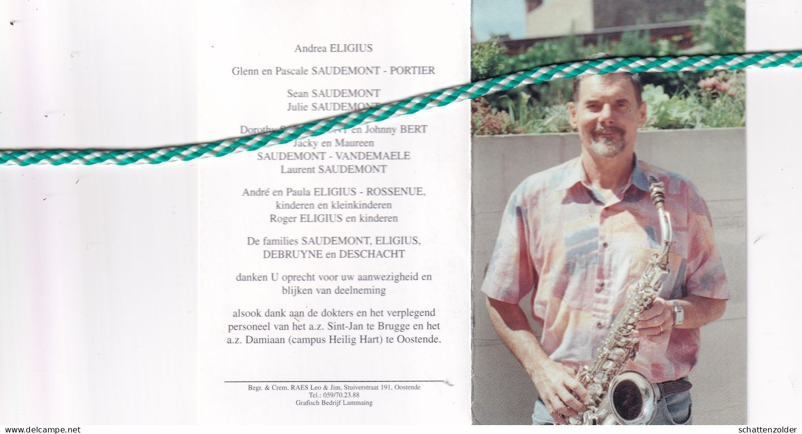 Freddy Saudemont-Eligius, Glasgow 1941, Oostende 2000. Foto Muzikant - Obituary Notices