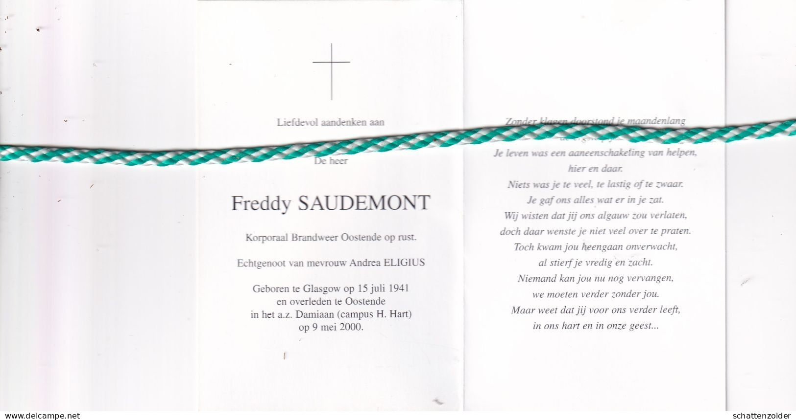Freddy Saudemont-Eligius, Glasgow 1941, Oostende 2000. Foto Muzikant - Obituary Notices